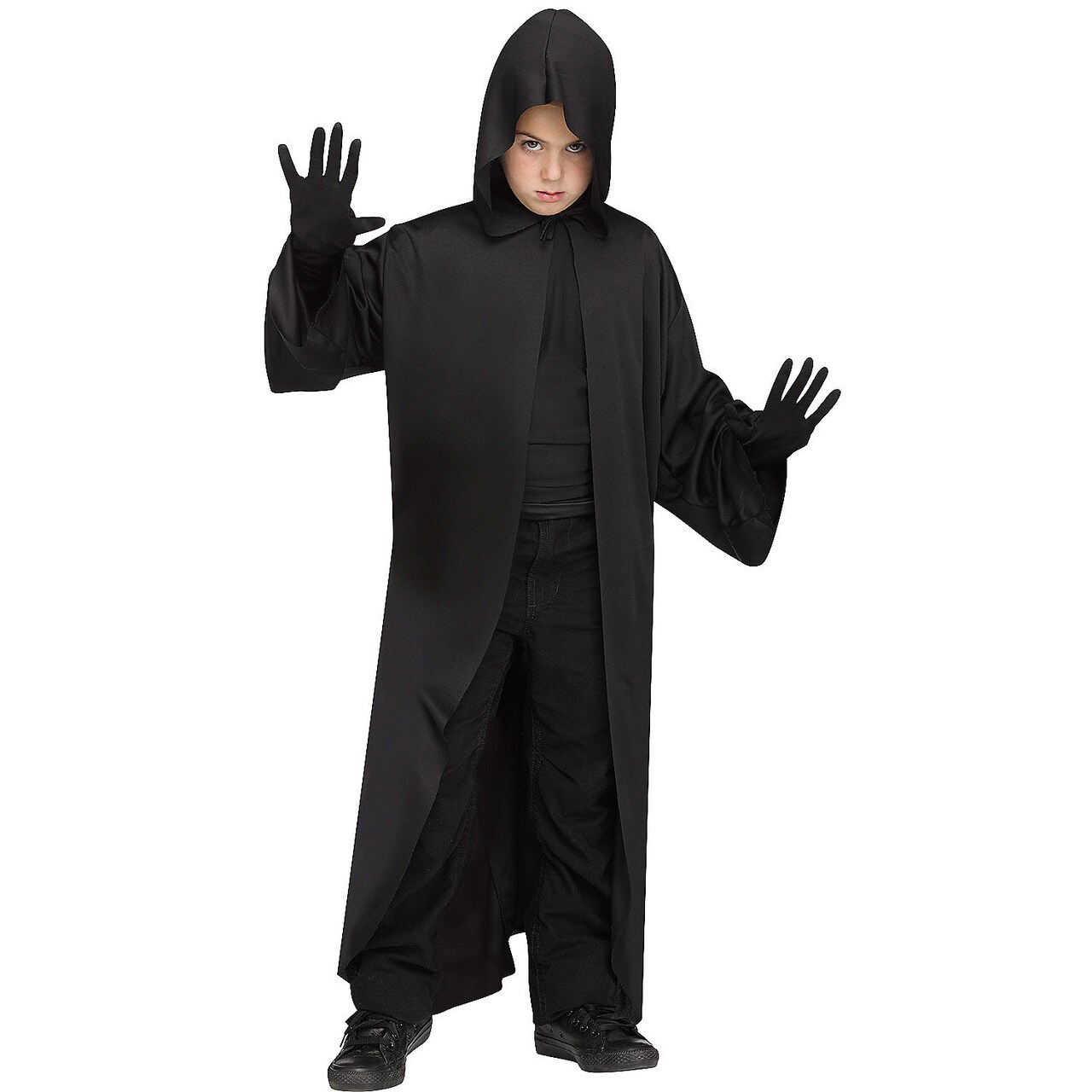 Hooded Robe Black Child Costume Halloween Outfit with Tie Closure